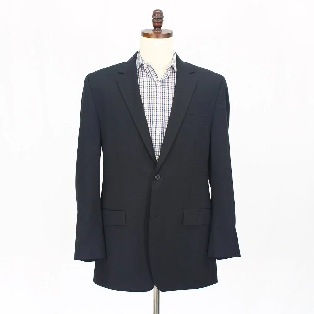 Michael Kors 42L Black Blazer Sport Coat Jacket 2-Button Solid Y415
